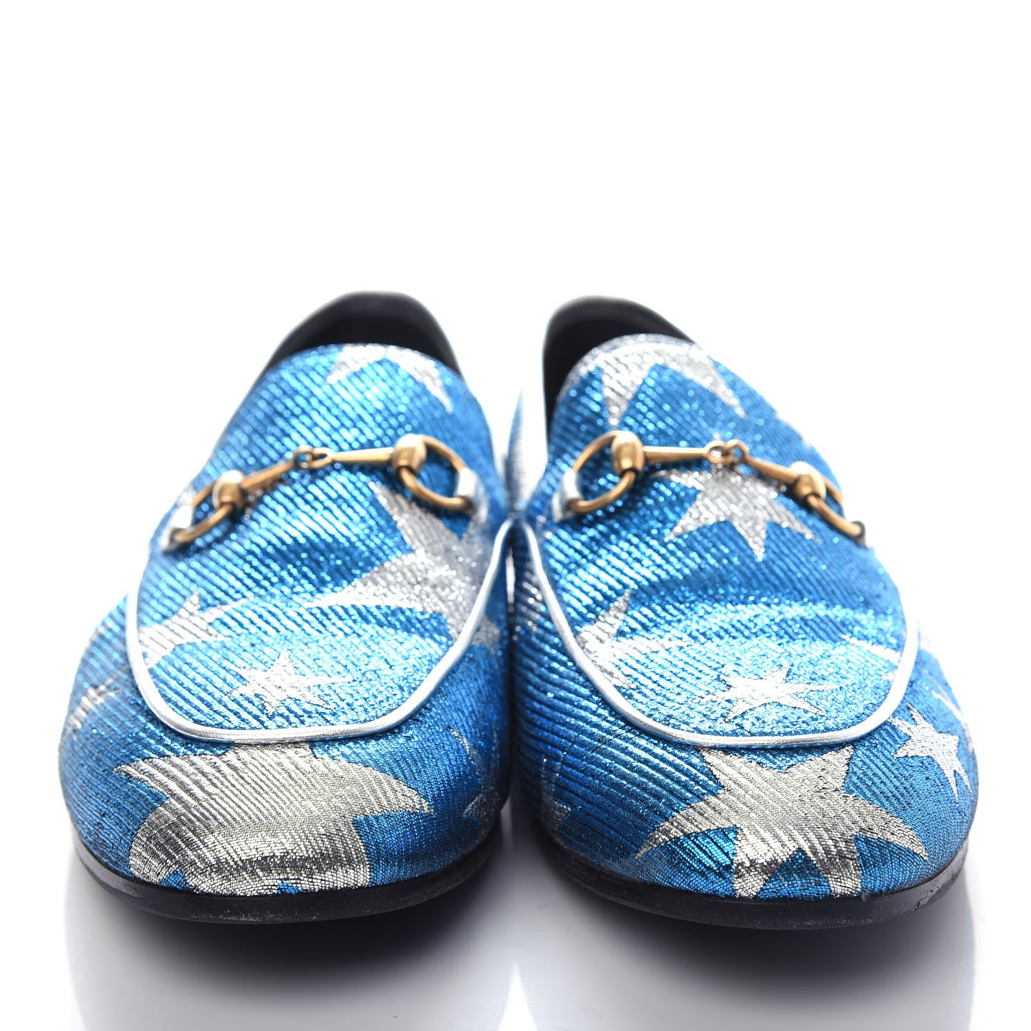 Gucci Lurex Calfskin Starry Sky Womens Jordaan Loafers 40.5 Bluette Silver 5 of 11