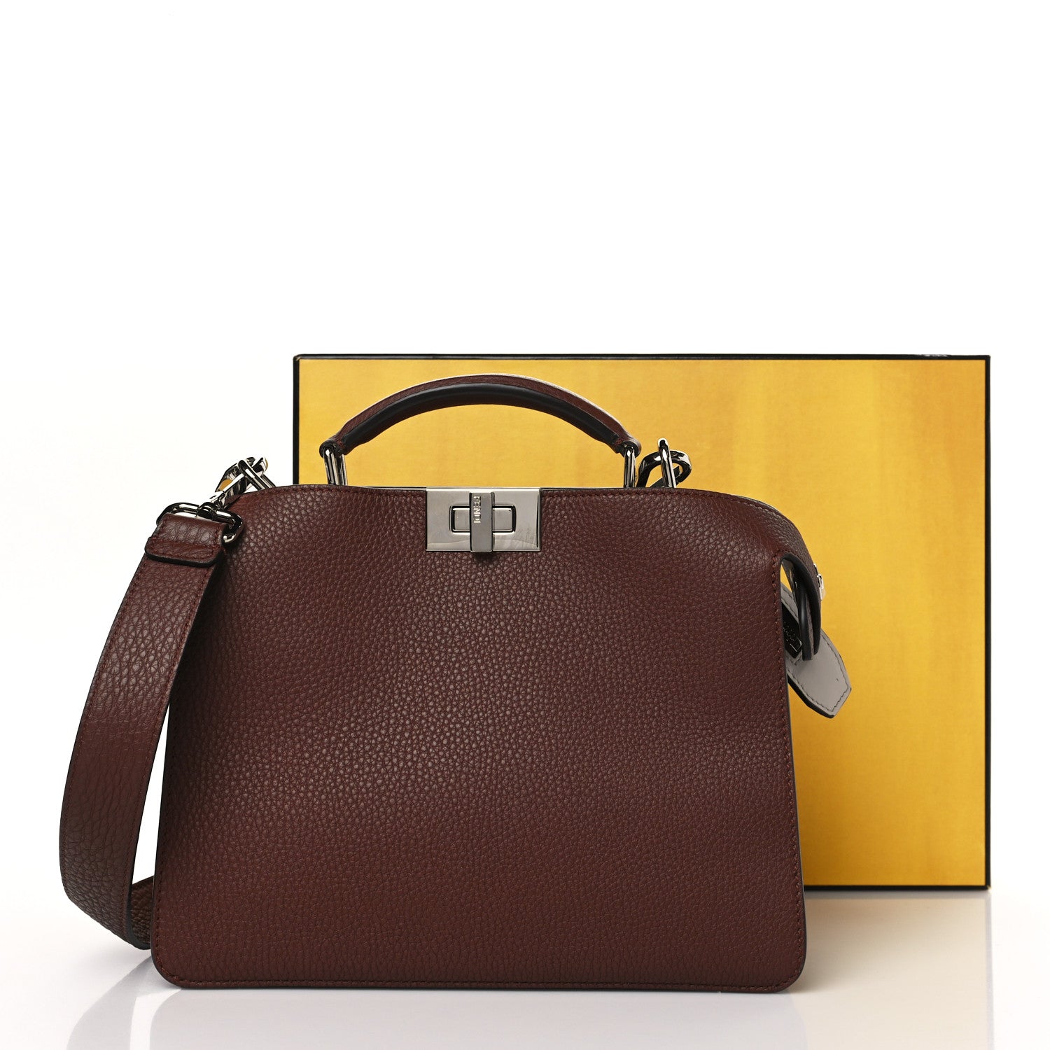 Fendi Cuoio Romano Vitello Cover Glazed Fabric Bi-Color FF 1974 Mini Peekaboo I SEE U Satchel Ghianda Grezzo 11 of 11