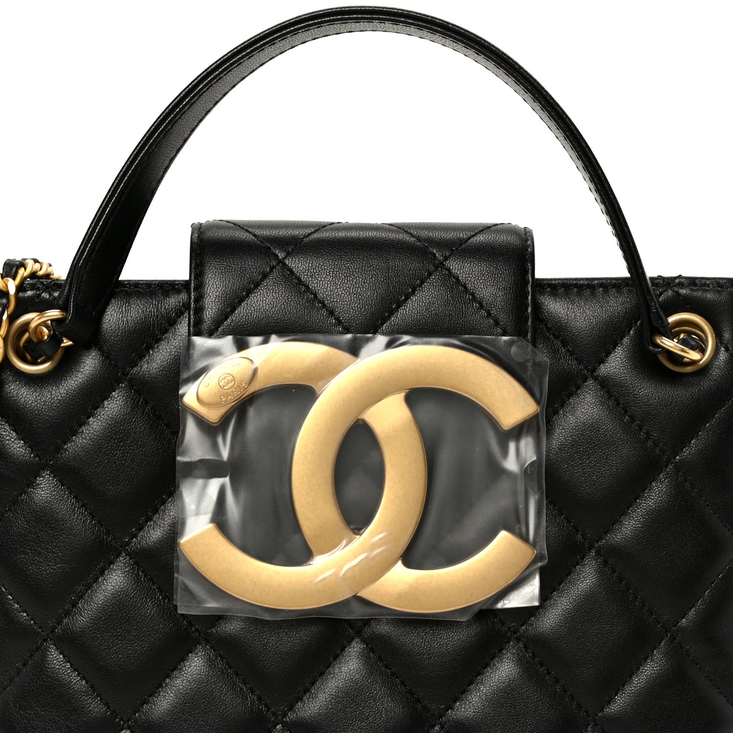 Lambskin Quilted Giant CC Shoulder Bag Black