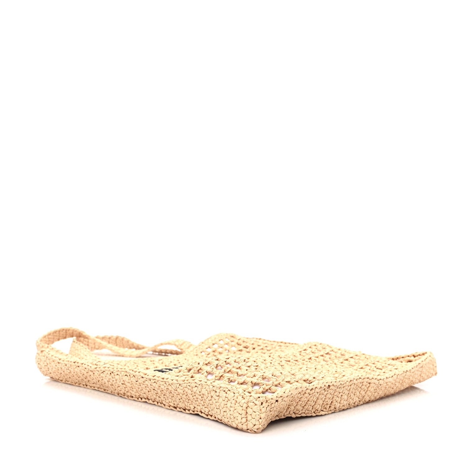 Prada Yarn Raffia Effect Crochet Logo Embroidered Tote Bag Naturale 4 of 9