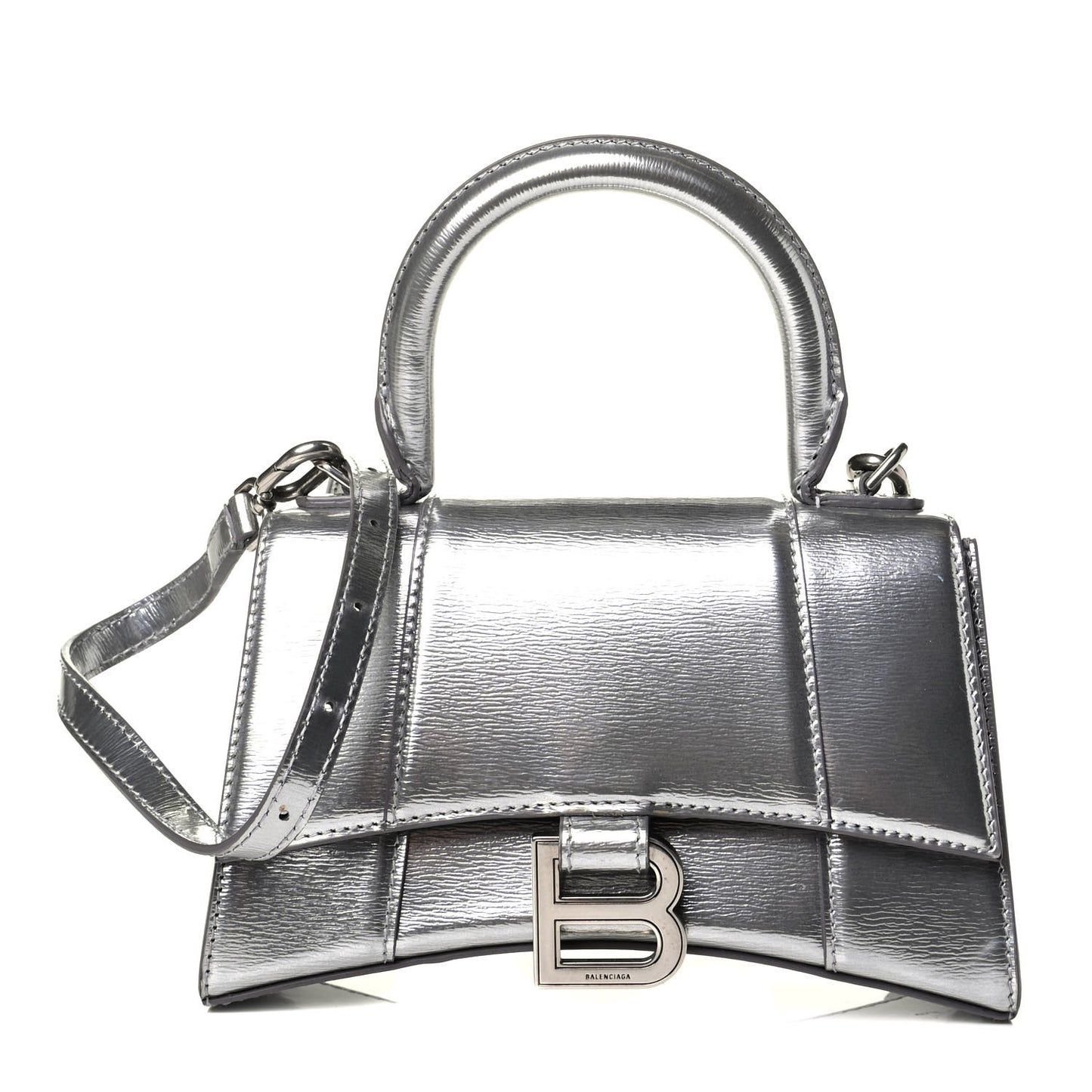 Metallic Textured Calfskin Hourglass Top Handle Bag XS Silver