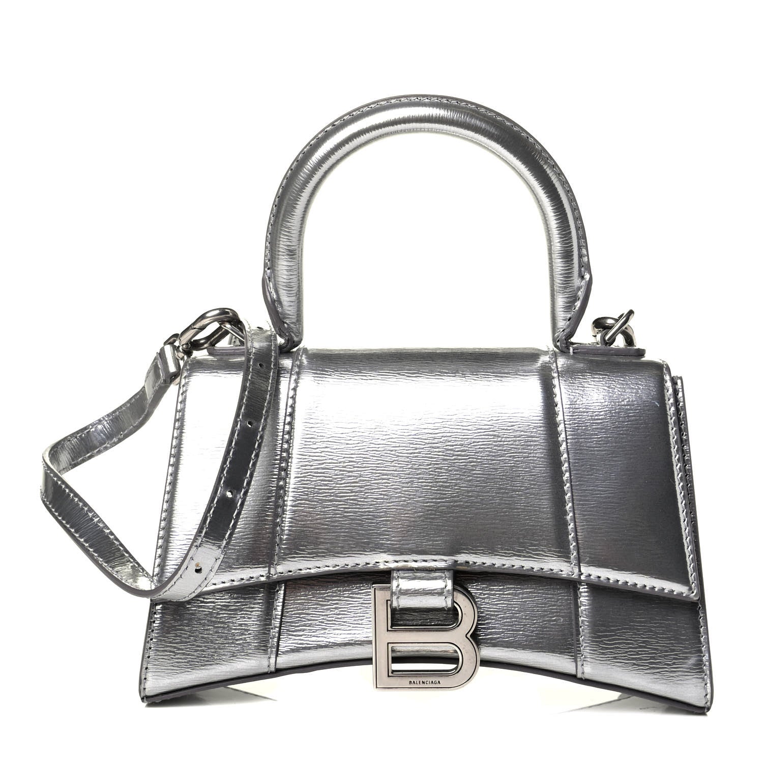 Balenciaga Metallic Textured Calfskin Hourglass Top Handle Bag XS Silver 1 of 6