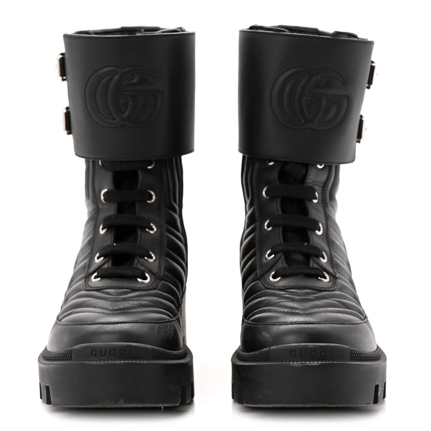 Nappa Frances GG Matelasse Platform Combat Boots 36 Black