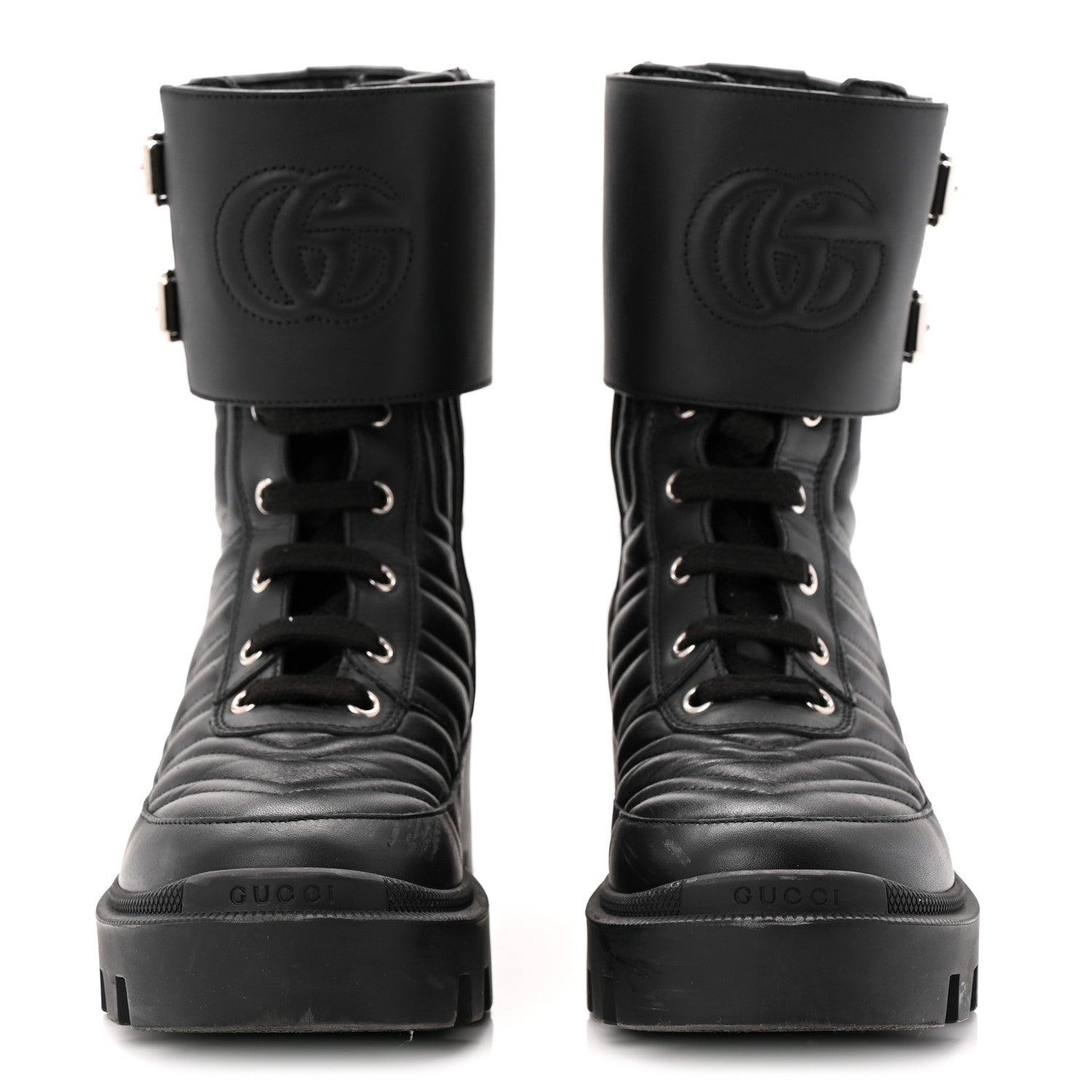 Gucci Nappa Frances GG Matelasse Platform Combat Boots 36 Black 2 of 10