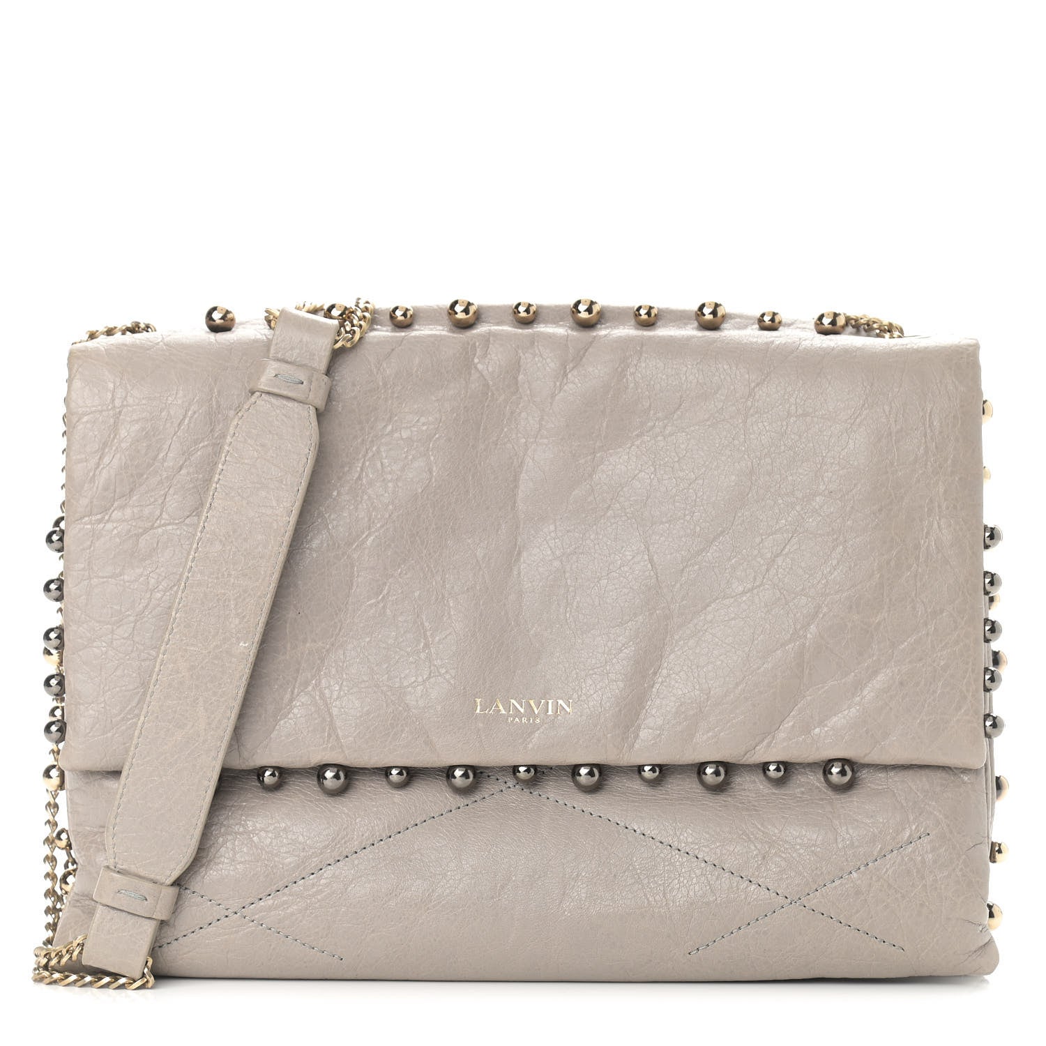 Lanvin Lambskin Quilted Metal Pearl Medium Sugar Flap Shoulder Bag Gray 1 of 9
