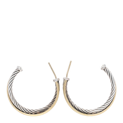David Yurman Sterling Silver 18K Yellow Gold 31mm Crossover Cable Hoop Earrings 3 of 4
