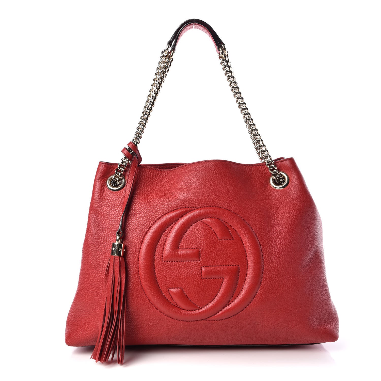 Gucci Pebbled Calfskin Medium Soho Chain Shoulder Bag Tabasco Red 1 of 9
