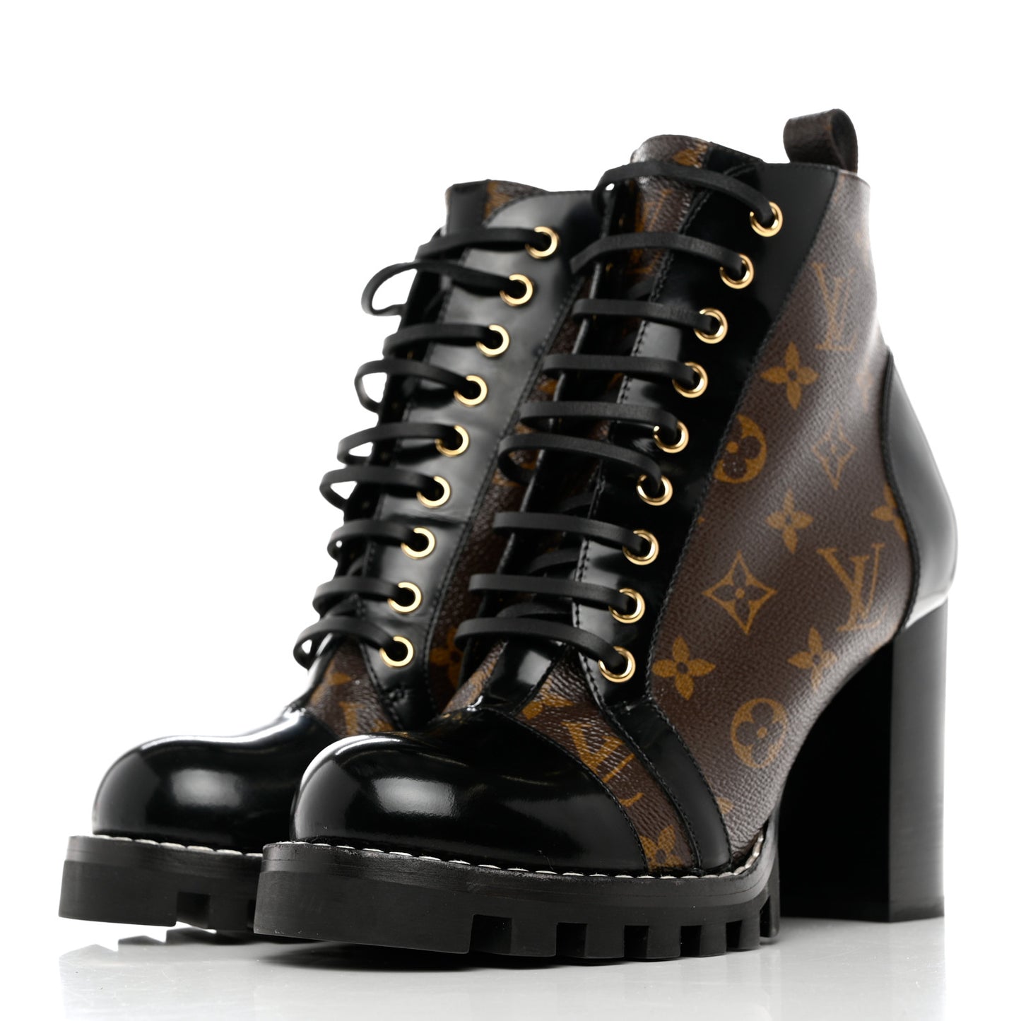 Patent Calfskin Monogram Star Trail Ankle Boots 39 Black