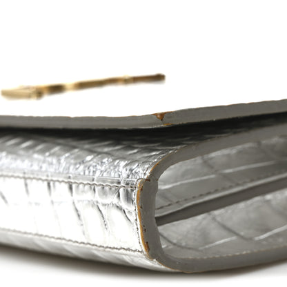 Saint Laurent Calfskin Crocodile Embossed Monogram Chain Wallet Argento 10 of 10