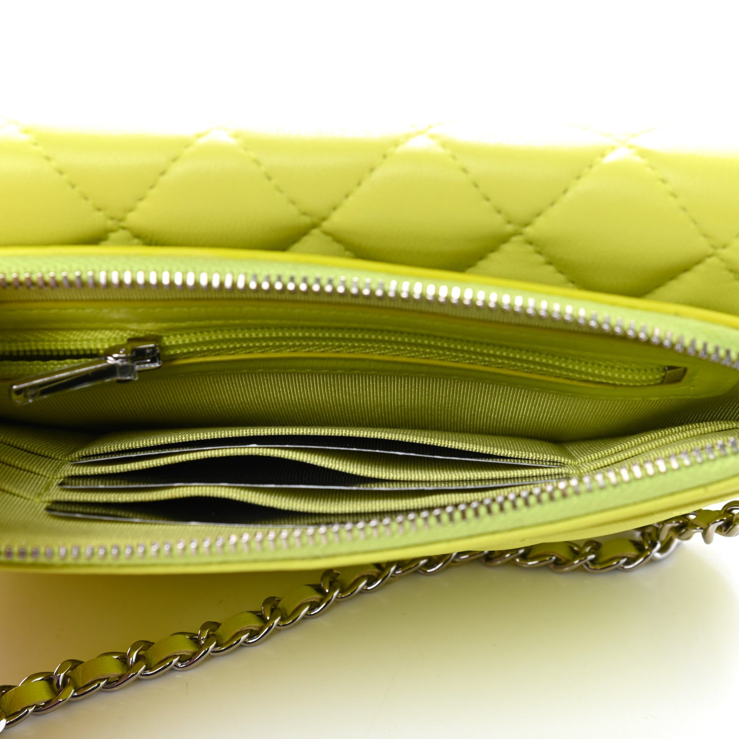 Lambskin Quilted Flap Phone Holder With Chain Yellow
