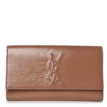 Saint Laurent Textured Patent Calfskin Monogram Large Belle De Jour Clutch Nude 1 of 11