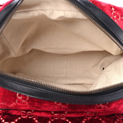 Gucci Velvet GG Monogram Textured Calfskin Web Small Double Buckle Backpack Red Cipria Black 4 of 4