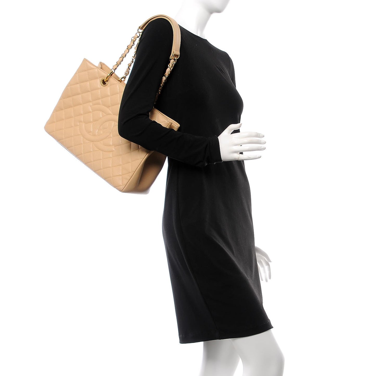 Caviar Quilted Grand Shopping Tote GST Beige Clair