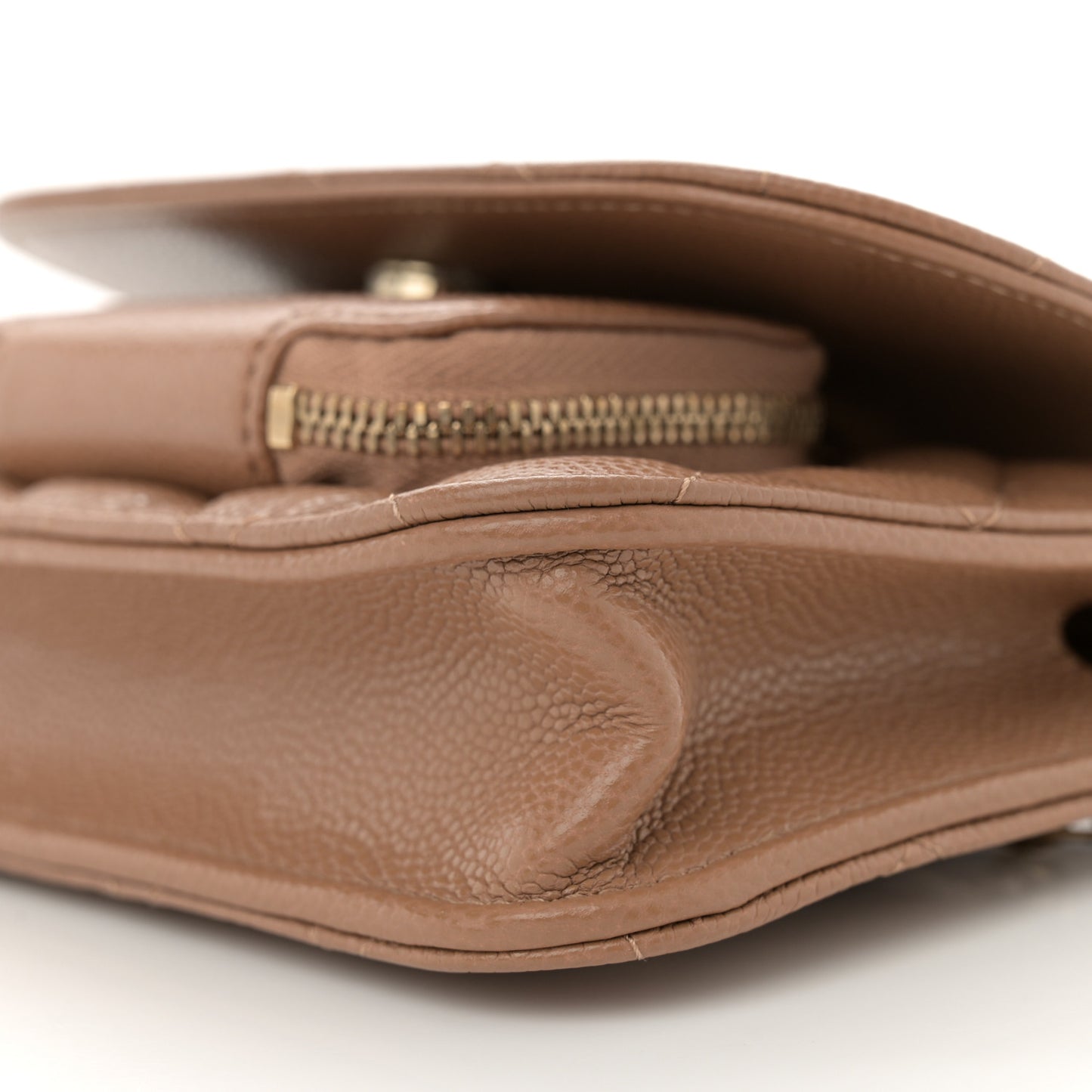 Caviar Quilted Business Affinity Clutch With Chain Flap Dark Beige