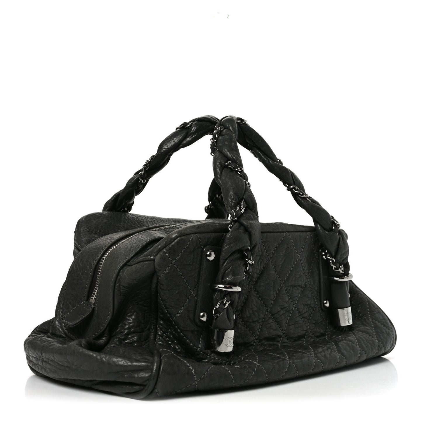 Distressed Lambskin Lady Braid Bowler Grey