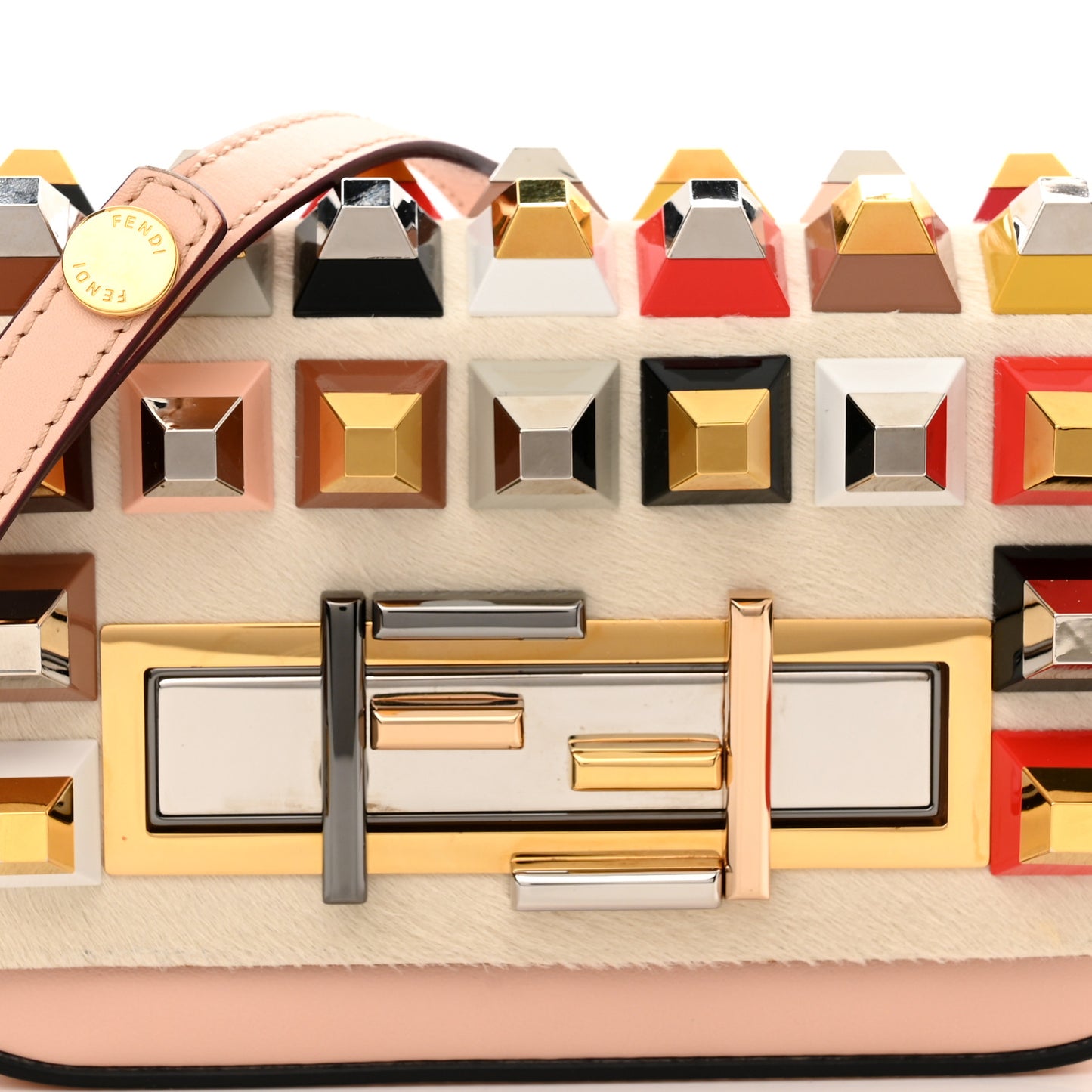 Vitello Dolce Calf Hair Studded Mini 3Baguette Shoulder Bag Light Pink