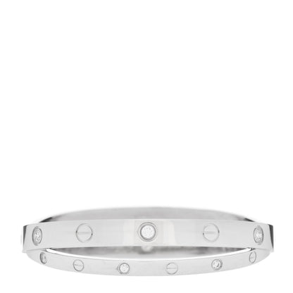 Cartier 18K White Gold 12 Diamond Double LOVE Bracelet 16 1 of 9