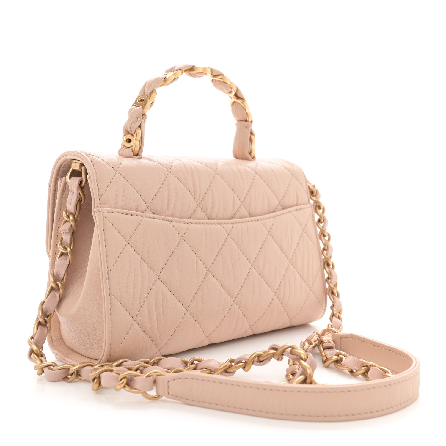 Chanel Crumpled Lambskin Quilted Mini CC Links Top Handle Flap Beige 3 of 11