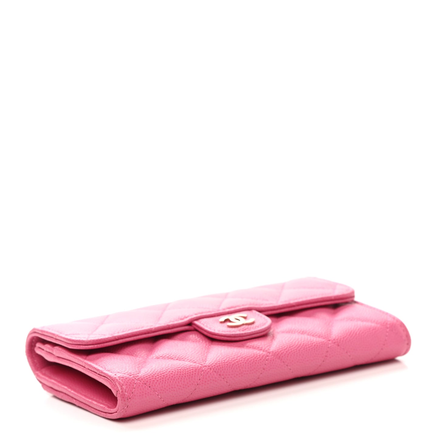 Caviar Quilted Medium Gusset Flap Wallet Pink