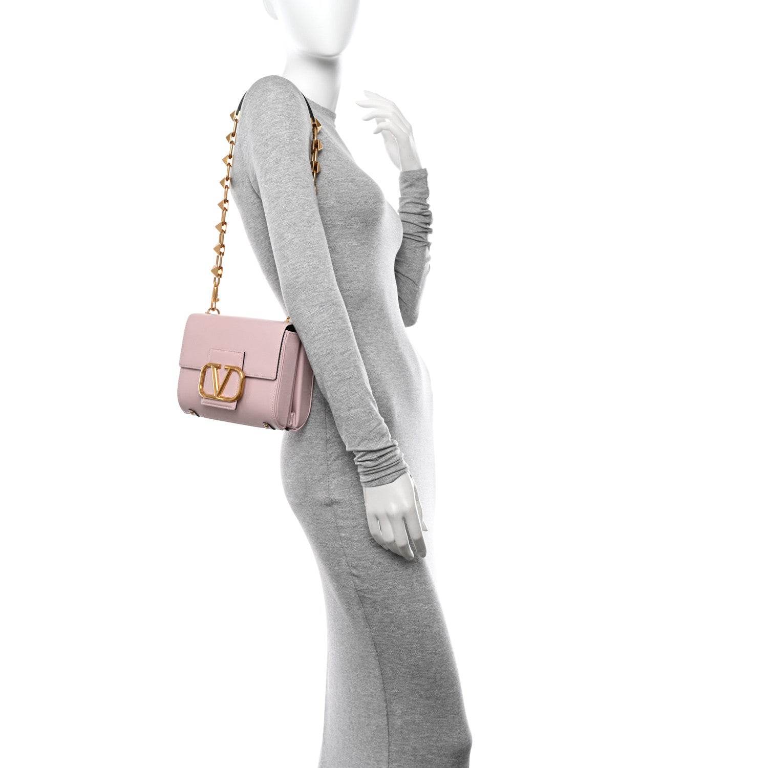 Valentino Garavani Textured Calfskin Stud Sign Shoulder Bag Rose Quartz 2 of 12