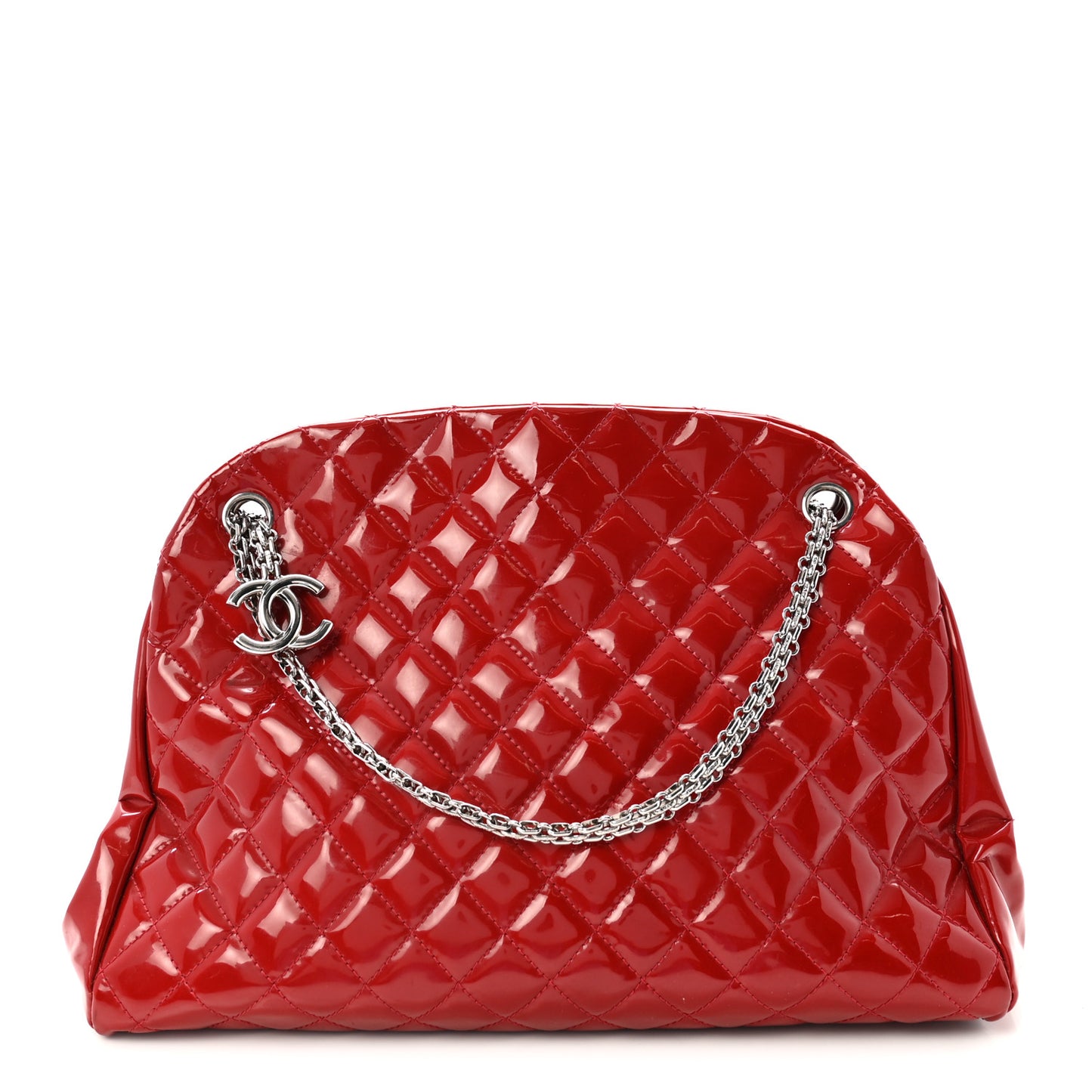 Patent Quilted Large Just Mademoiselle Bowling Bag Red