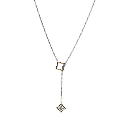 David Yurman Sterling Silver 18K Yellow Gold Pearl Quatrefoil Lariat Necklace 1 of 4