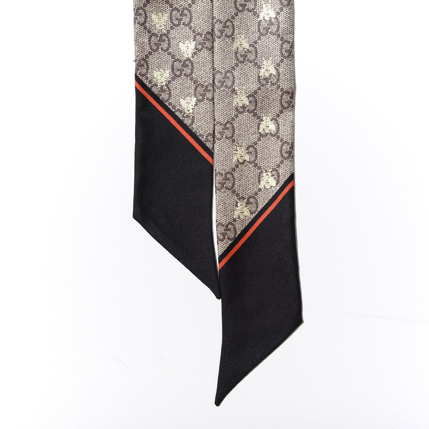 Gucci Silk Twill GG Monogram GG Bee Neck Bow Scarf Black Red 3 of 3