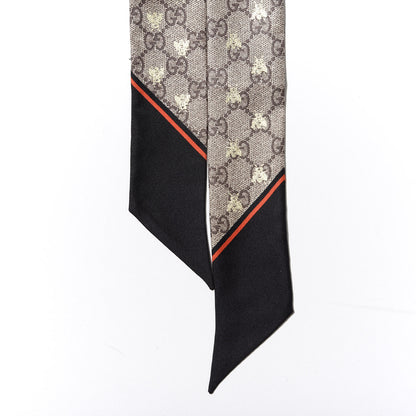 Gucci Silk Twill GG Monogram GG Bee Neck Bow Scarf Black Red 3 of 3