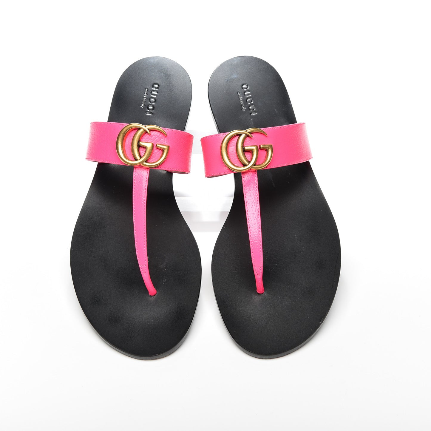 Calfskin GG Marmont Thong Sandals 40 Fuxia Fluo
