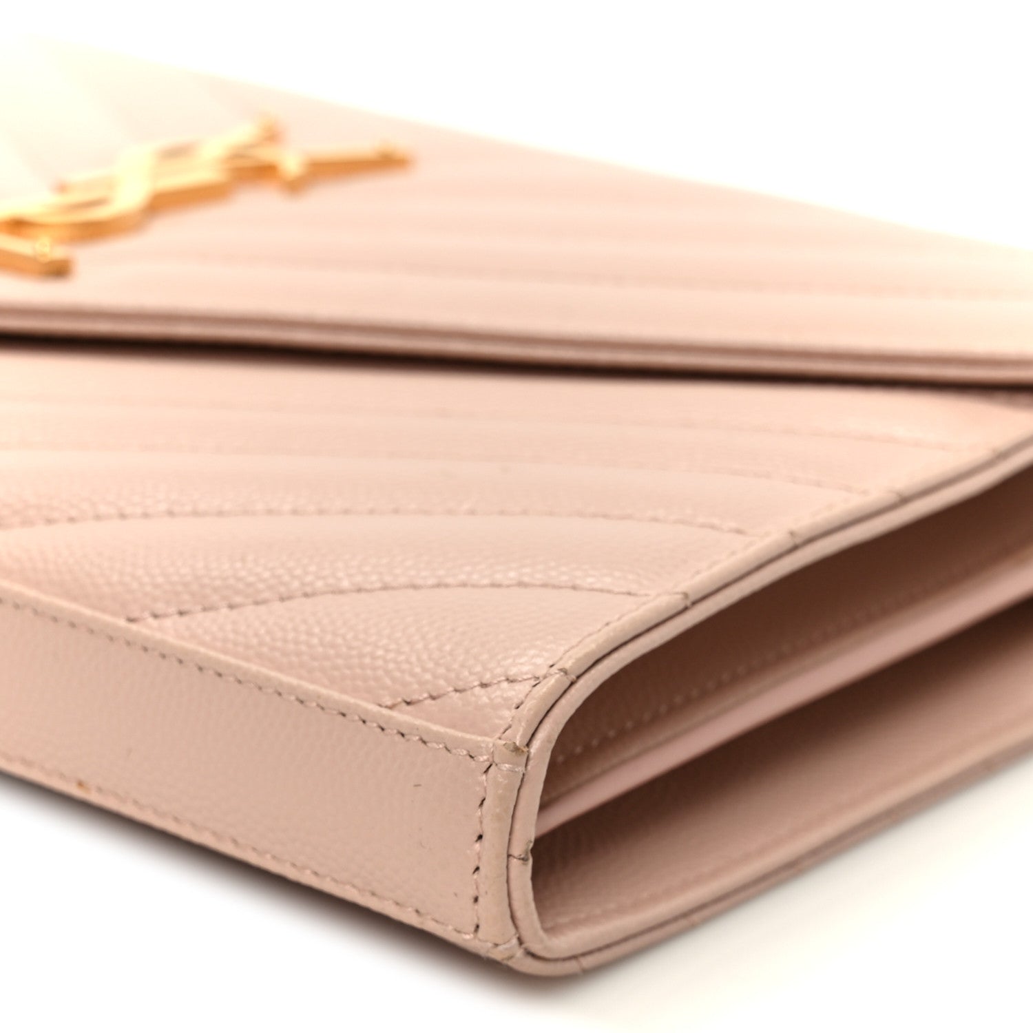 Saint Laurent Grain De Poudre Matelasse Chevron Monogram Chain Wallet Pale Pink 10 of 11