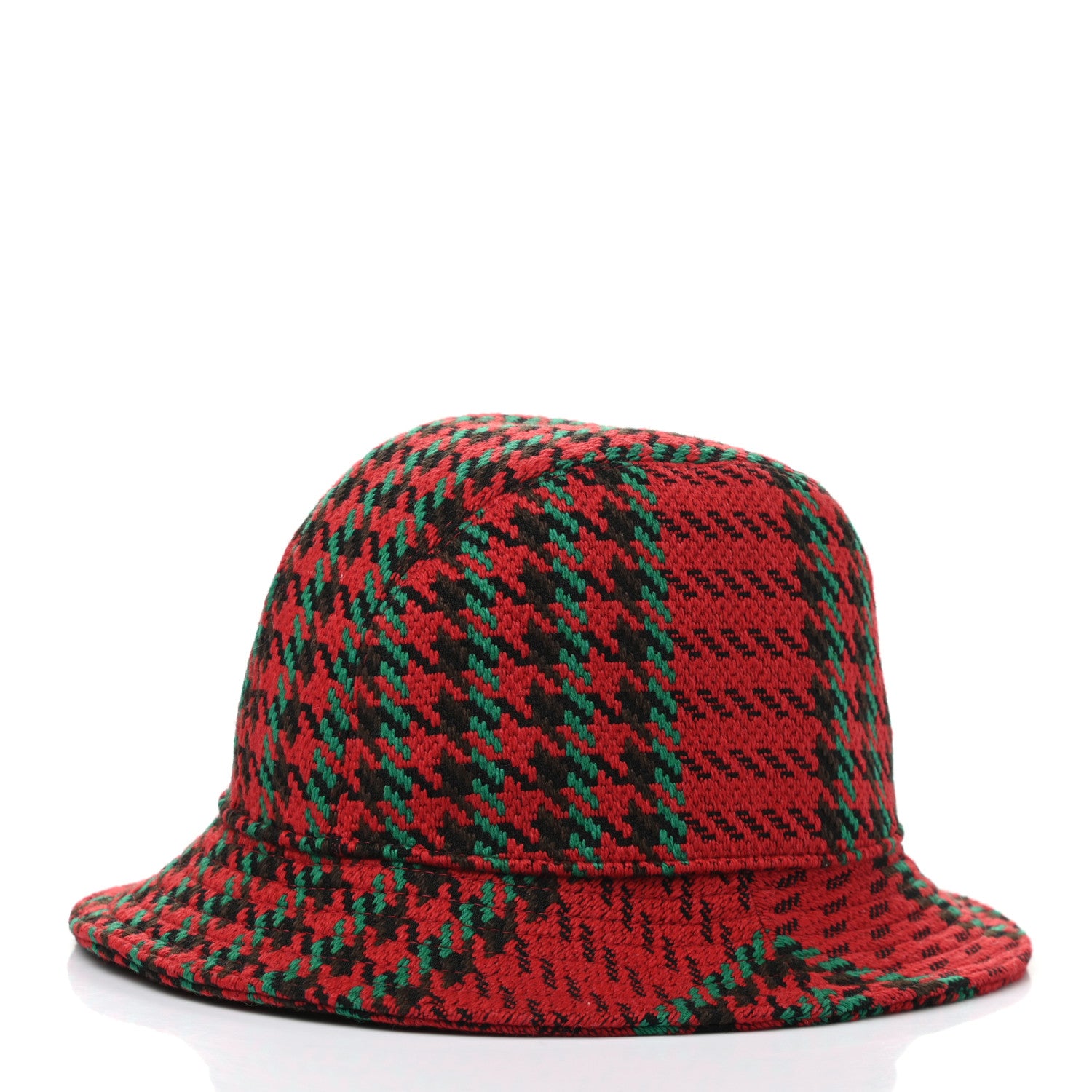 Gucci Tweed Wool Houndstooth Interlocking G Bucket Hat M Red Green 4 of 8