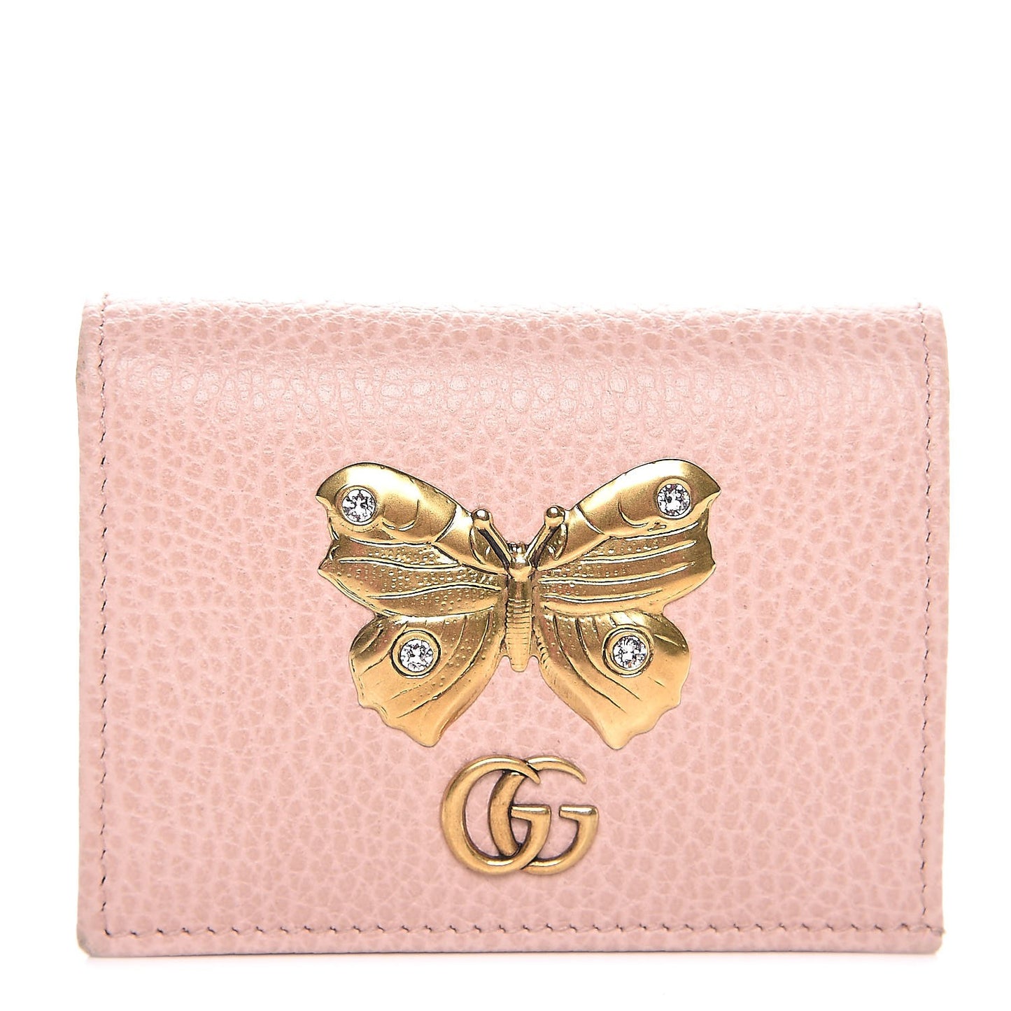 Pebbled Calfskin Butterfly Card Case Perfect Pink