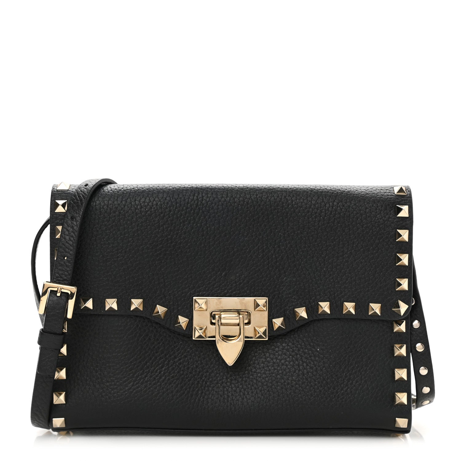Valentino Garavani Pebbled Calfskin Medium Rockstud Flip Lock Crossbody Bag Black 1 of 7