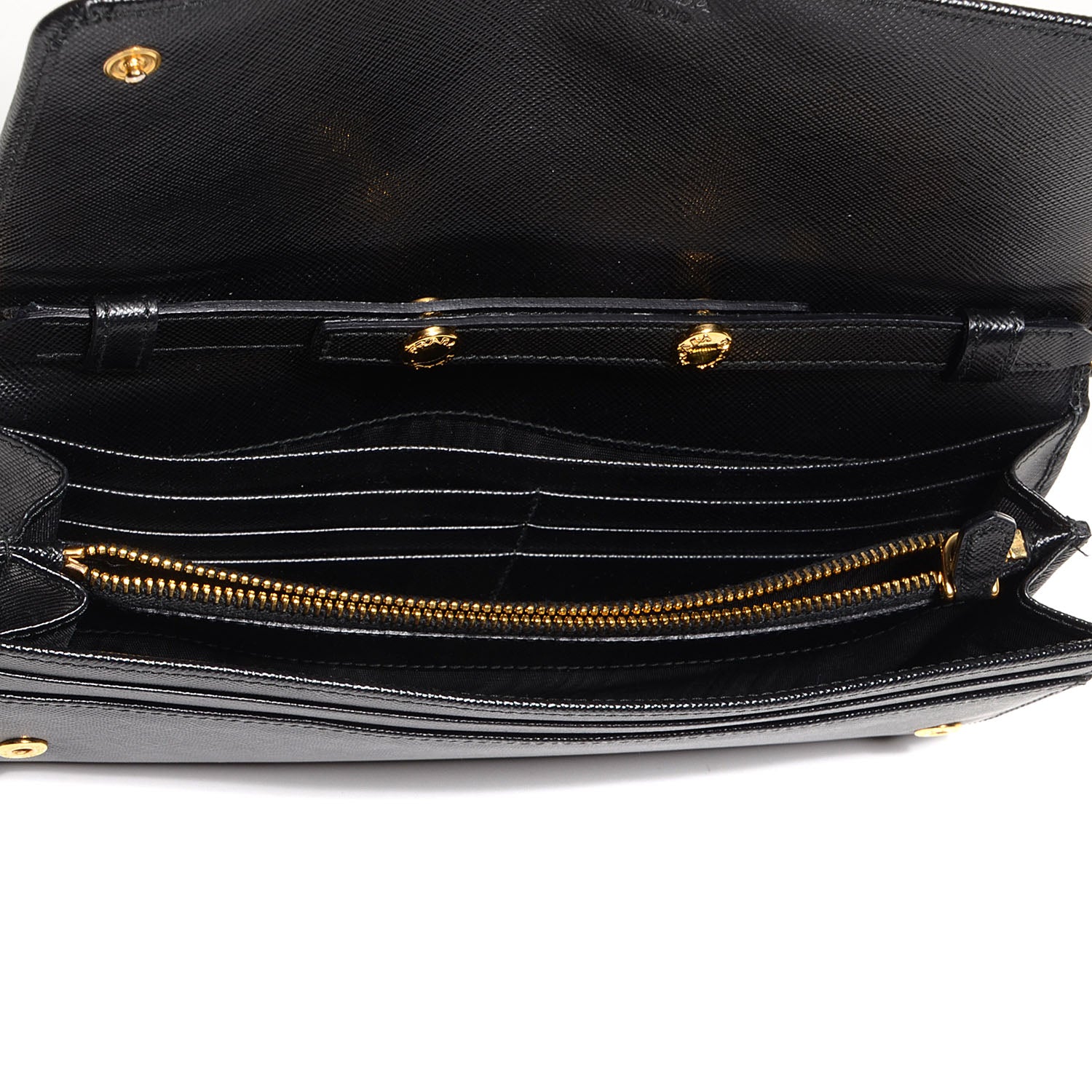 Prada Saffiano Metal Oro Chain Wallet Nero Black 5 of 8