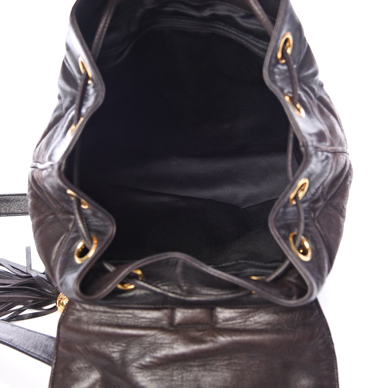 Chanel Lambskin Quilted Tassel Drawstring Backpack Dark Bown 4 of 17