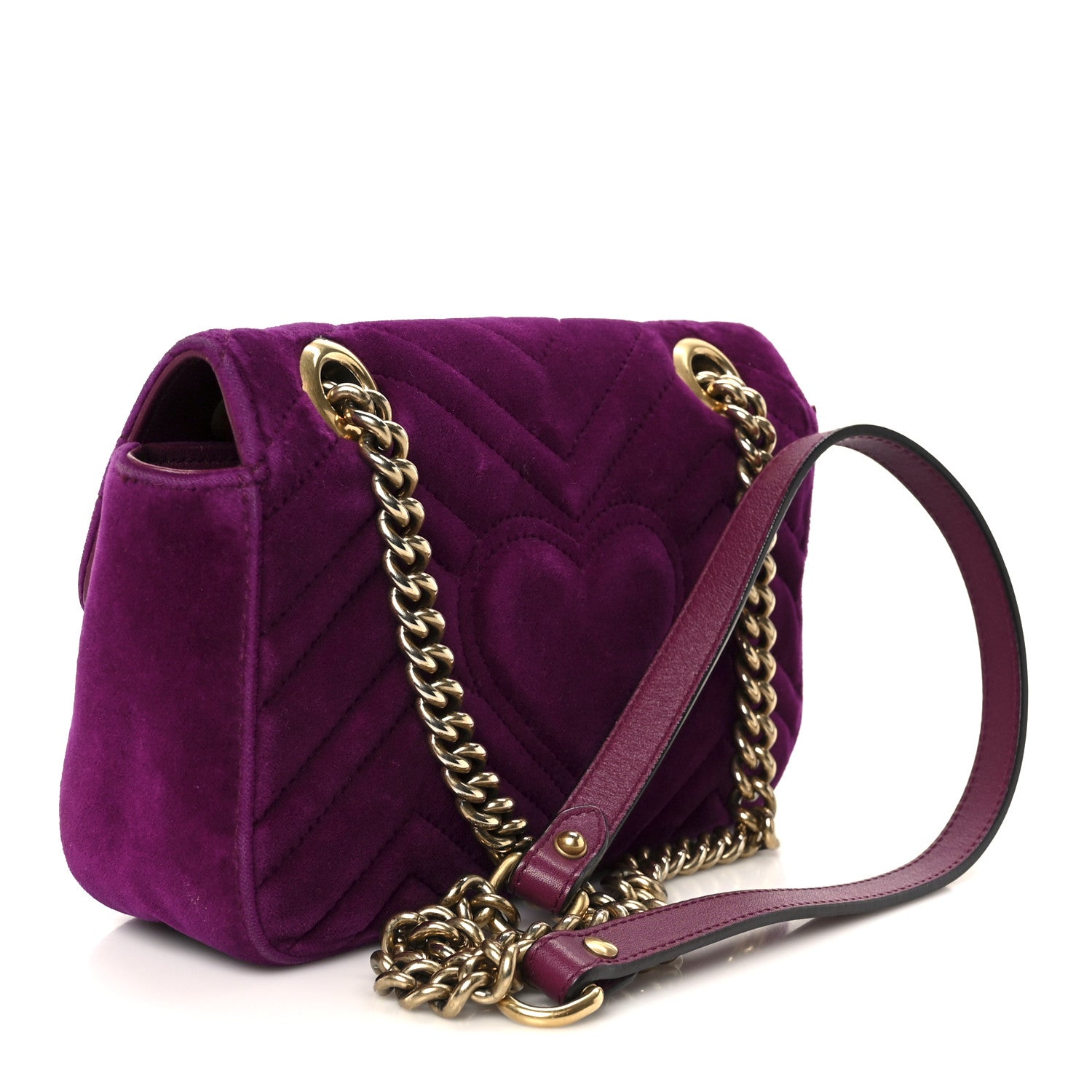 Gucci Velvet Matelasse Mini GG Marmont Shoulder Bag Fuchsia Violet Cyclamen 3 of 12