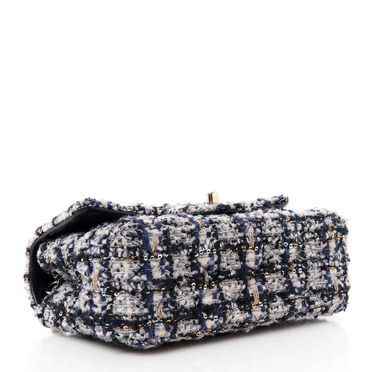 Chanel Glittered Tweed Quilted Mini Rectangular Flap Navy Blue 4 of 11