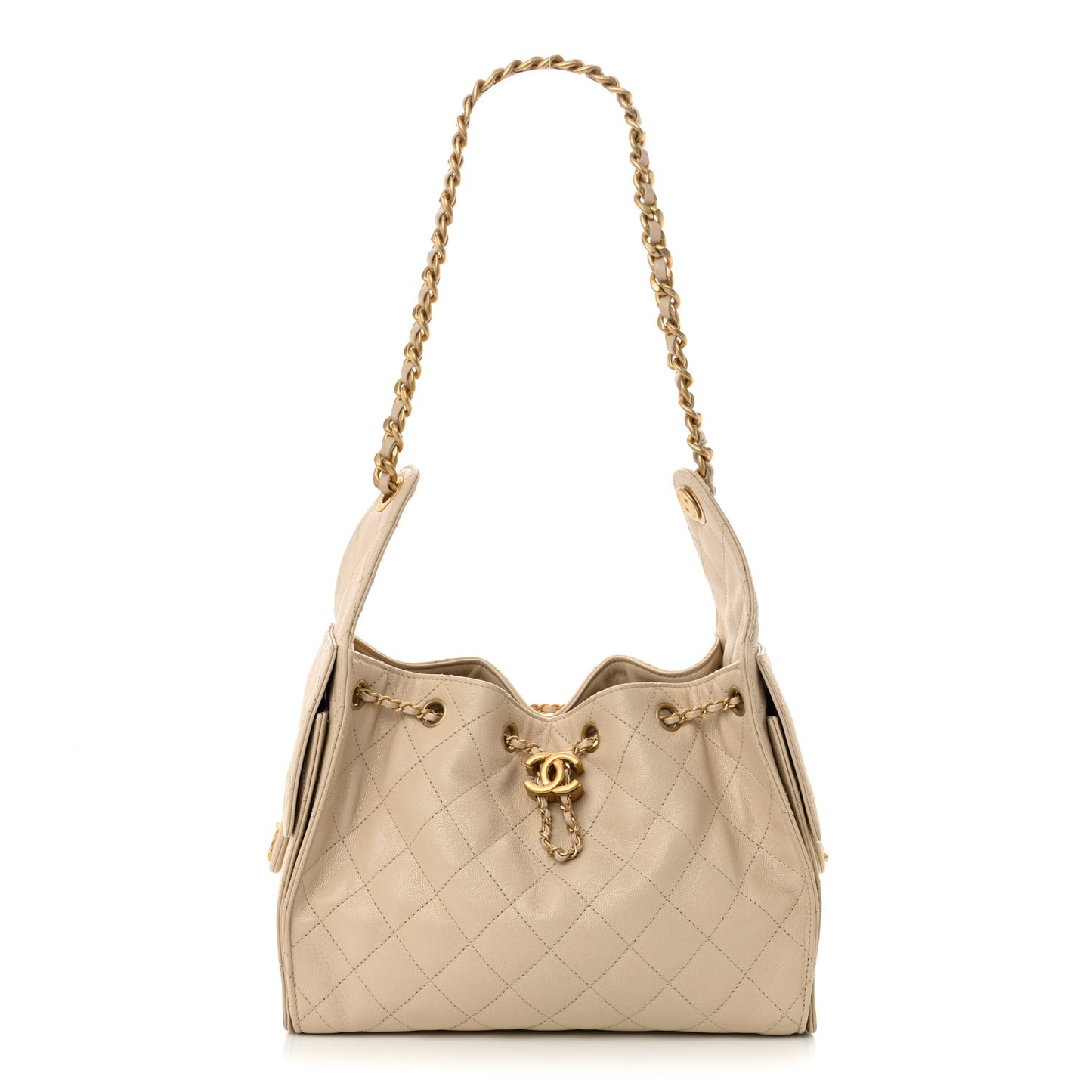 Caviar Quilted Small Chanel 25 Handbag Beige