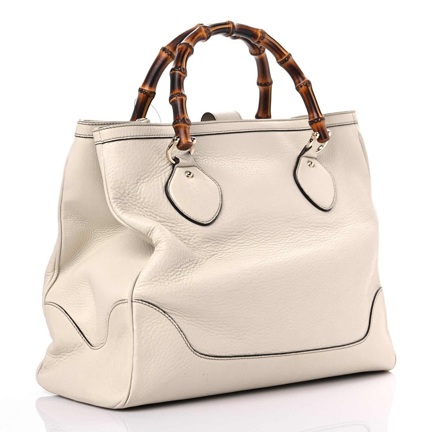 Grained Calfskin Medium Diana Bamboo Top Handle Tote Ivory