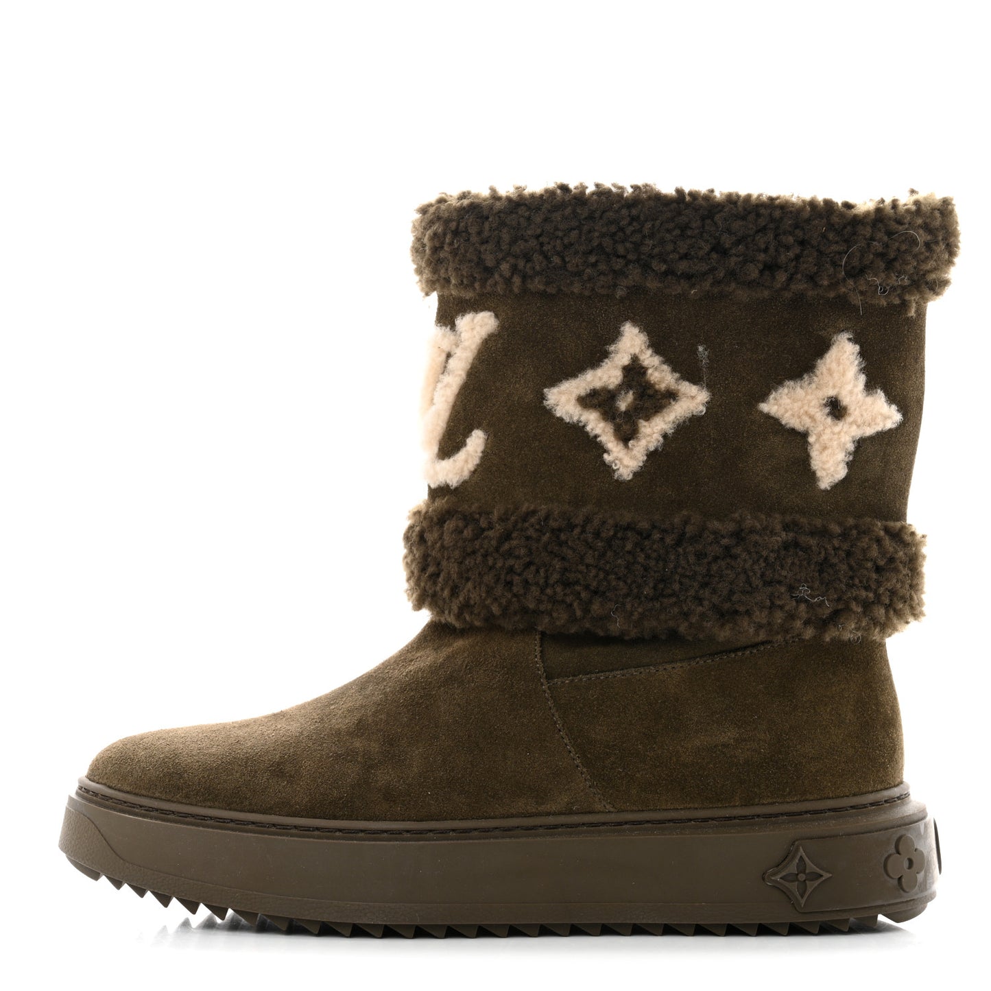 Suede Calfskin Shearling Snowdrop Flat Ankle Boot 38.5 Khaki