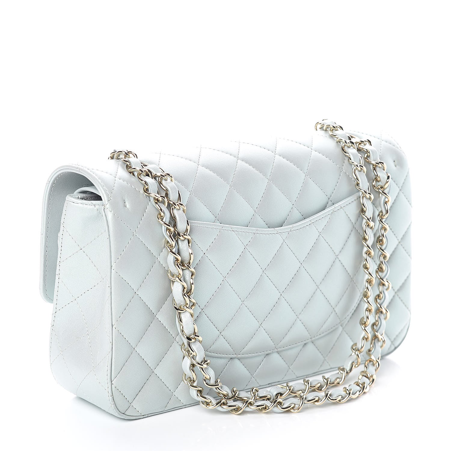Chanel Iridescent Lambskin Quilted Medium Double Flap Light Blue 3 of 12