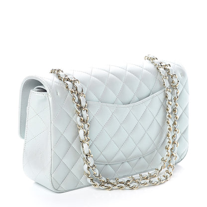 Chanel Iridescent Lambskin Quilted Medium Double Flap Light Blue 3 of 12