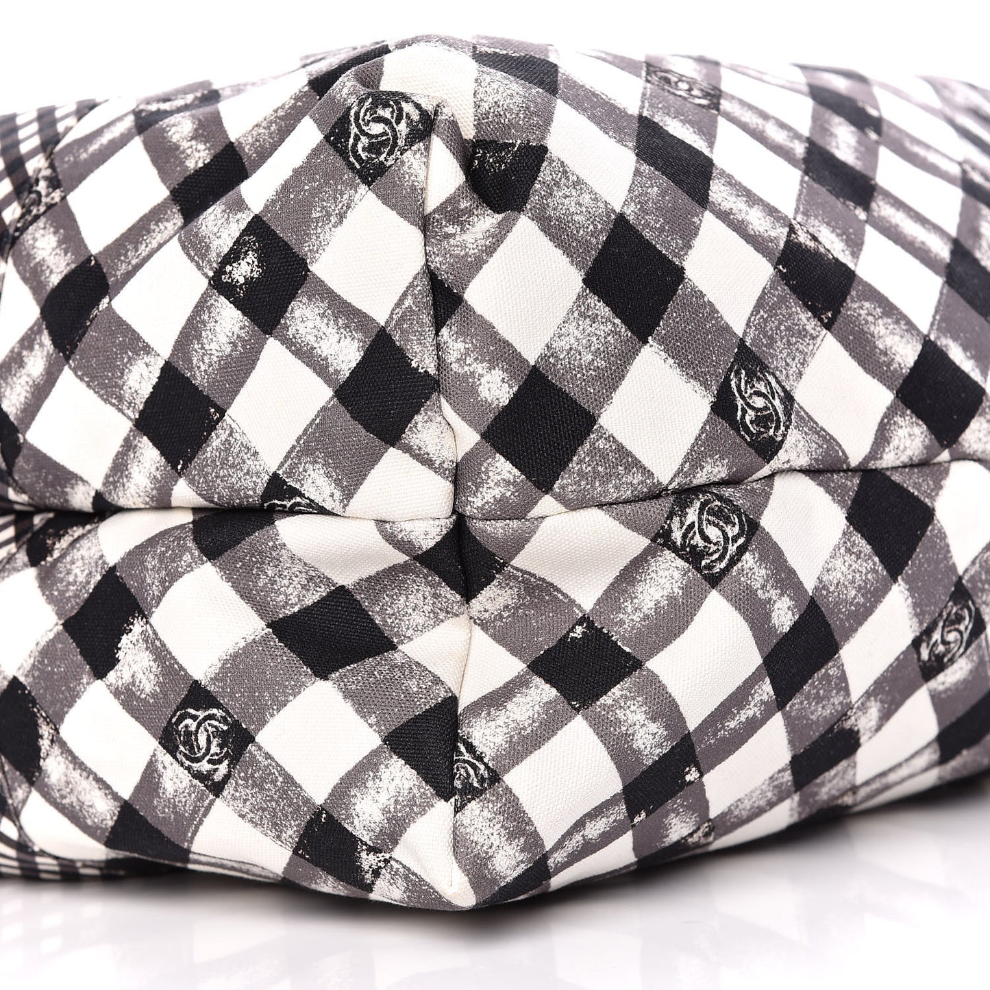 Canvas Gingham Printed CC Tote Black White