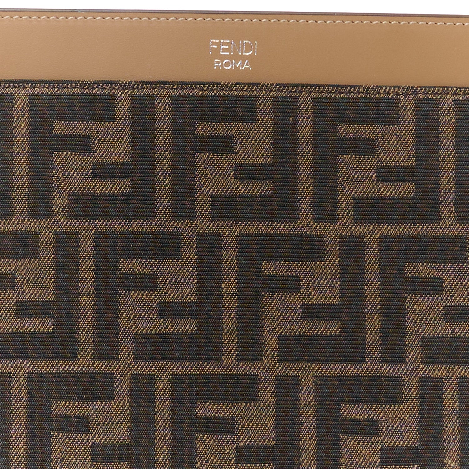 Fendi Vitello King Jacquard FF 1974 Medium Flat Pouch Tobacco Moro Sand 9 of 9