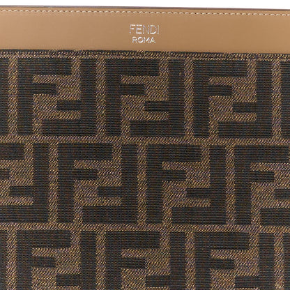 Fendi Vitello King Jacquard FF 1974 Medium Flat Pouch Tobacco Moro Sand 9 of 9