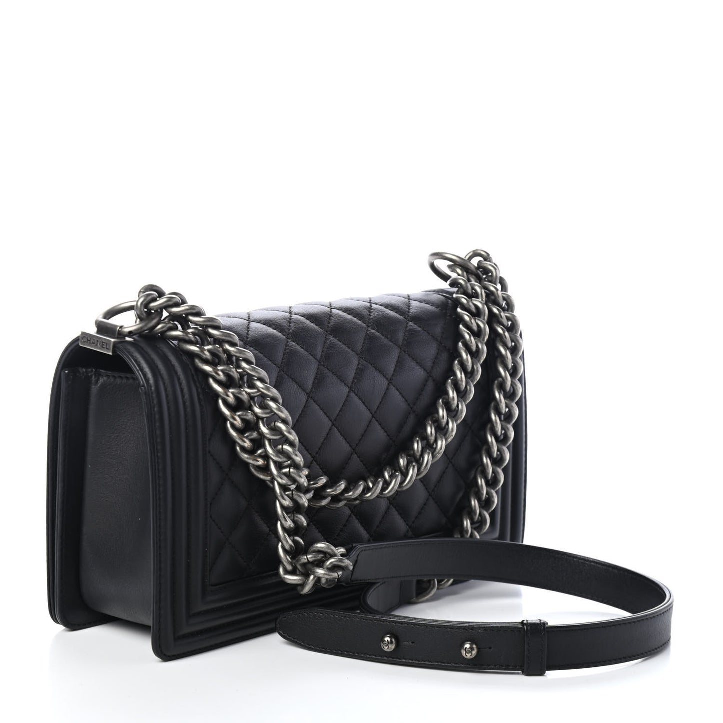 Lambskin Quilted Medium Boy Flap Black