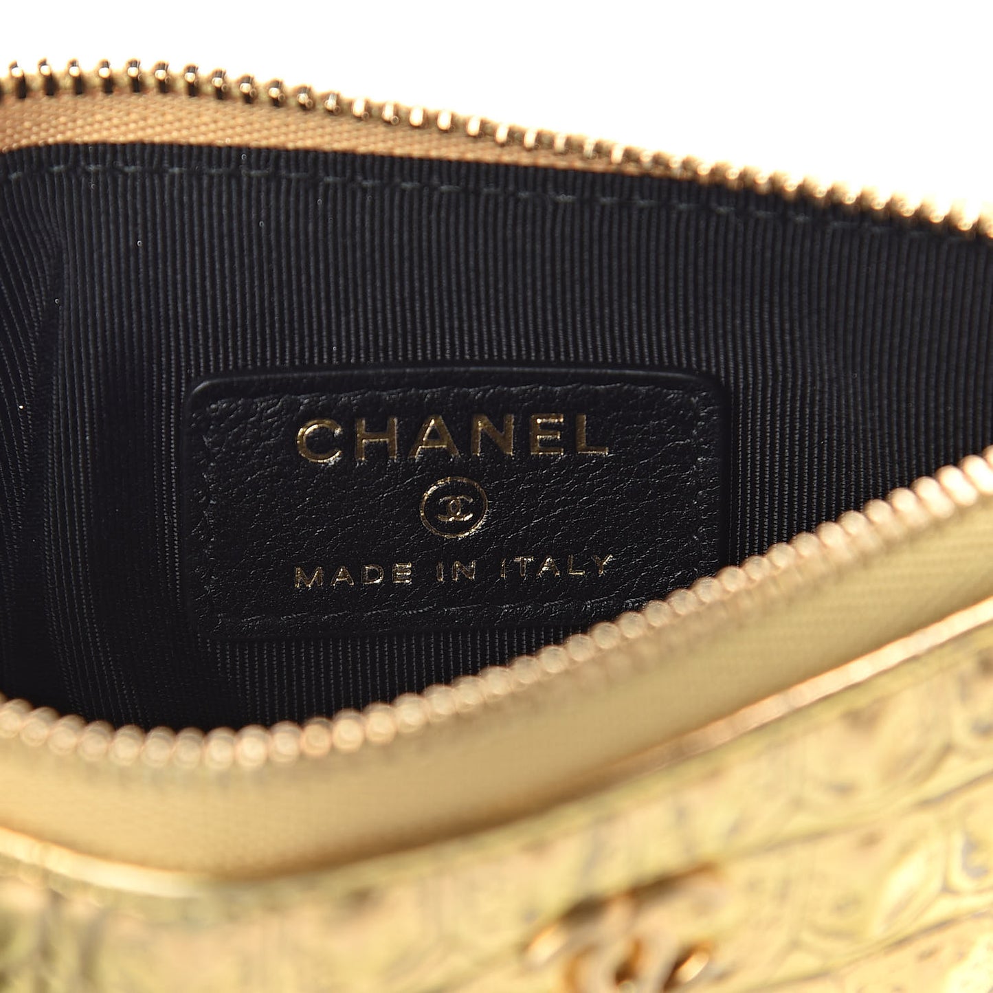 Metallic Calfskin Crocodile Embossed Cocodile Cosmetic Case Gold