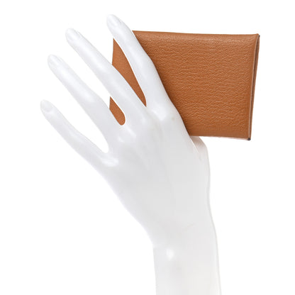 Hermes Chevre Mysore Verso Calvi Card Case Caramel Mauve Sylvestre 2 of 7