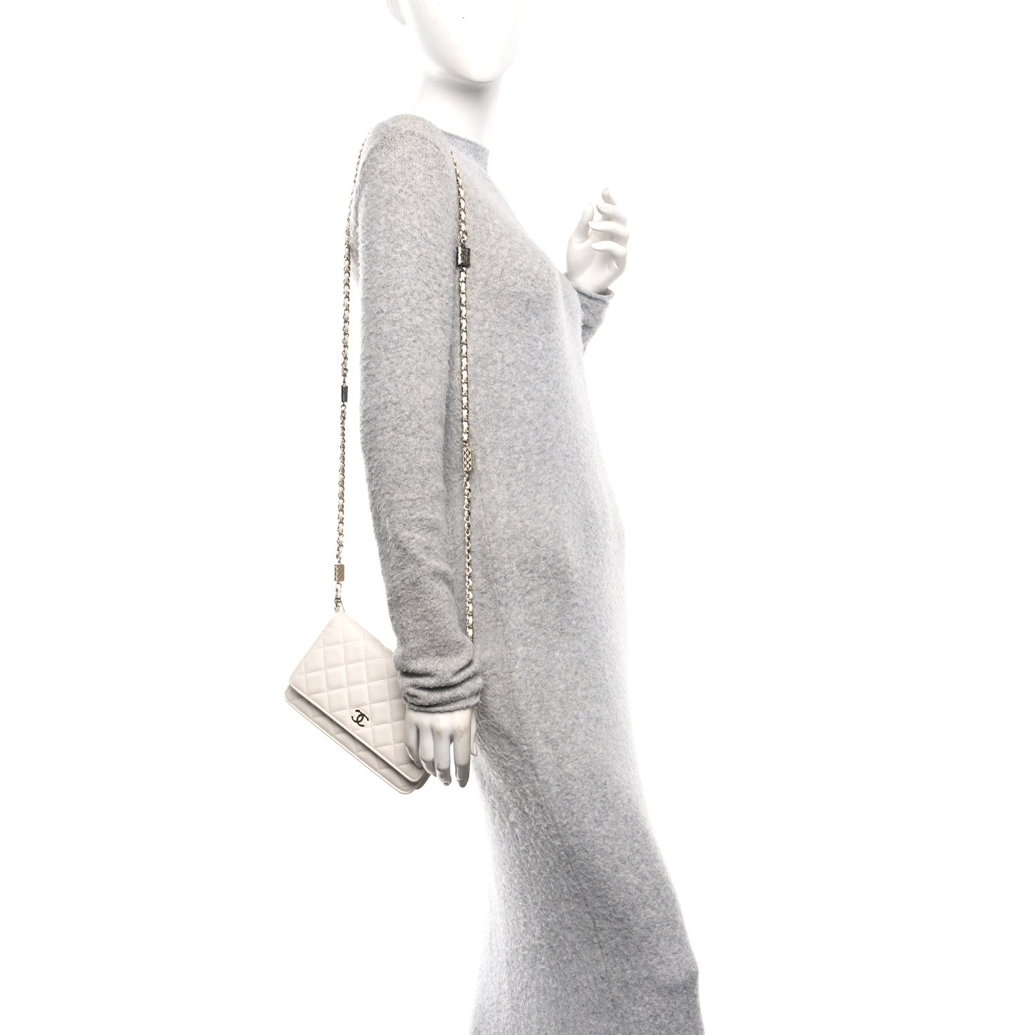 Chanel Shiny Caviar Quilted Flap Charm Wallet On Chain WOC White 2 of 12