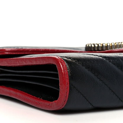 Gucci Vintage Effect Calfskin Matelasse Diagonal Torchon GG Marmont Chain Wallet Black Romantic Cherry 8 of 9